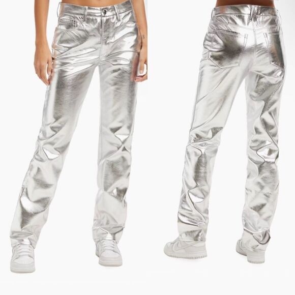 Good American Pants - Good American NWT Good Icon Metallic Faux Leather Pants Size 8